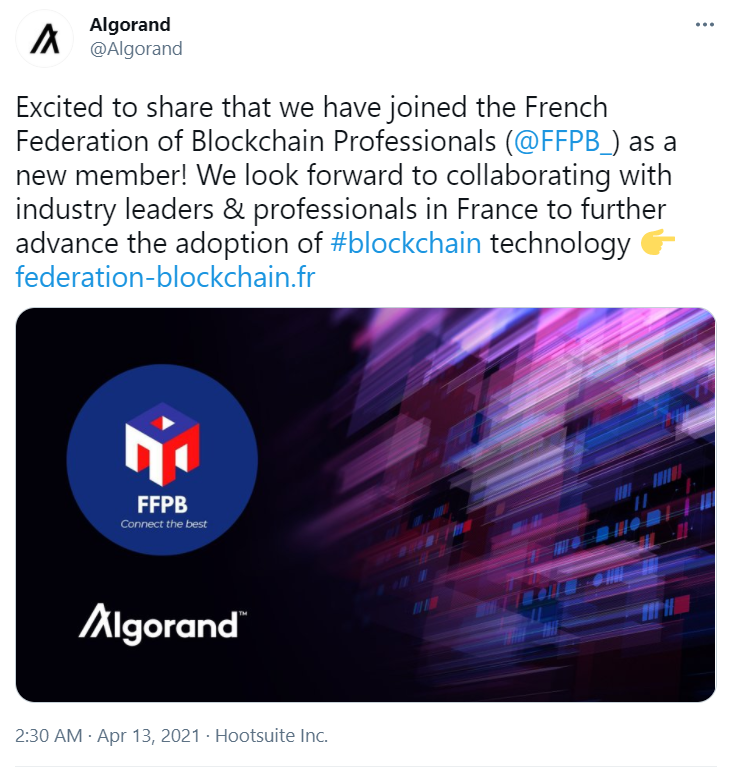 Algorand 加入法国区块链专家联合会，推进区块链技术采用