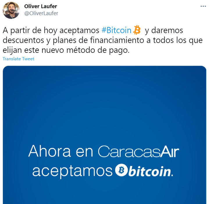 委内瑞拉航空学院Caracas Air接受比特币支付