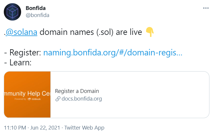 Bonfida正式上线Solana域名服务
