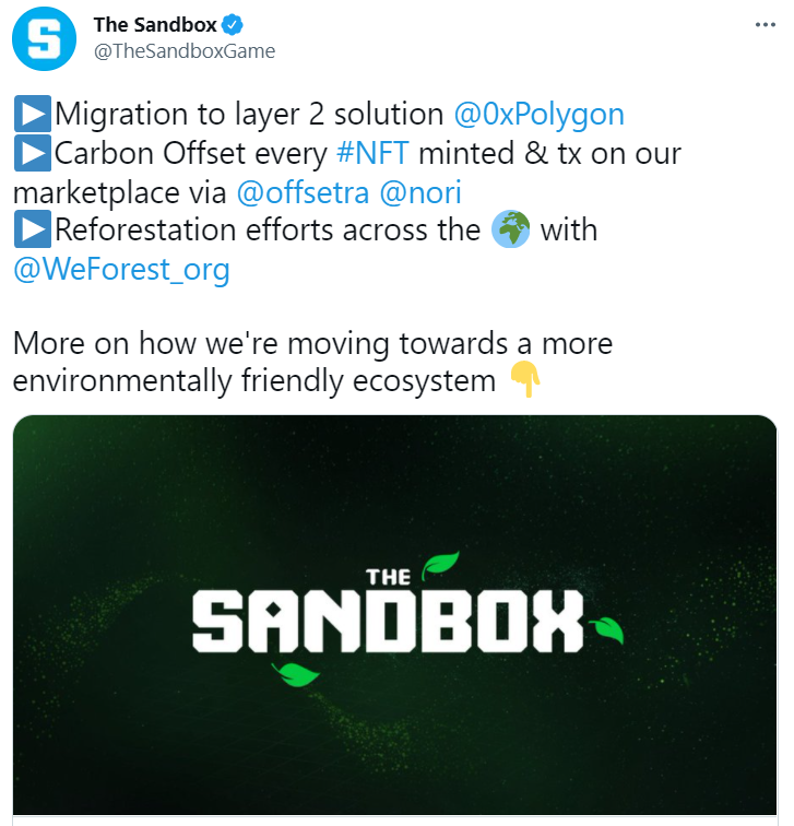 区块链沙盒游戏 Sandbox 将迁移至 Polygon 以降低碳排放