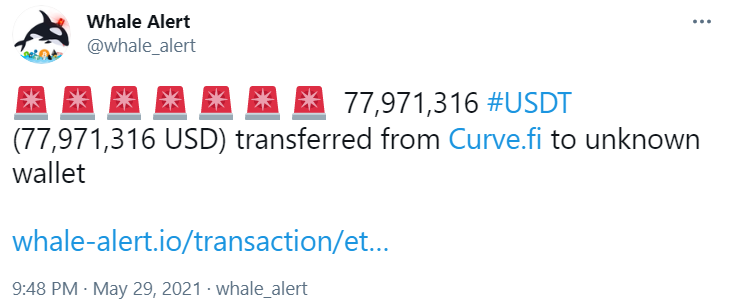 近7800 USDT从Curve.fi转入未知钱包