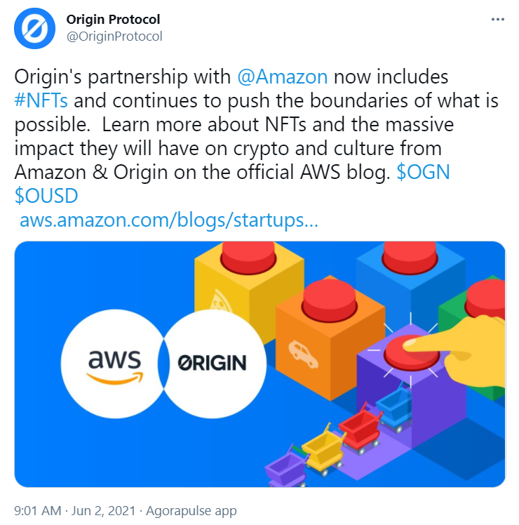 NFT拍卖平台Origin宣布其与亚马逊的合作关系现已包括NFT