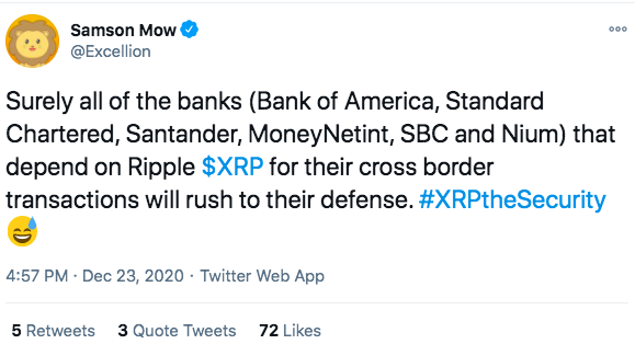 Samson Mow：所有依靠瑞波进行跨境转账的银行会立刻为瑞波辩护-宏链财经