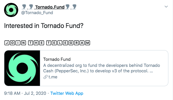 Tornado计划于7月推出Tornado基金，或将发行协议代币